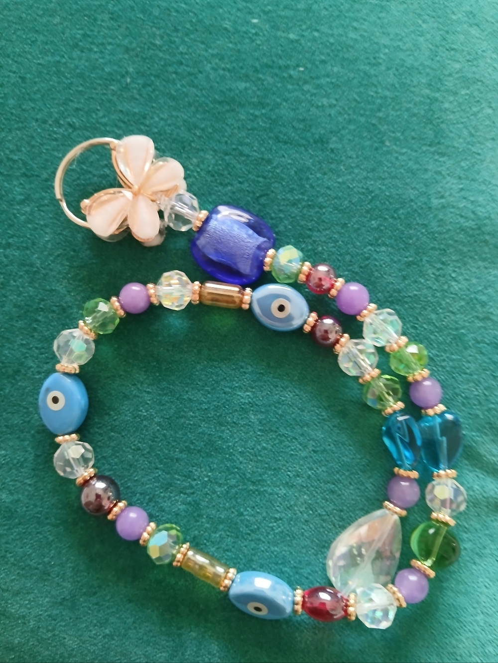 Handmade Multicolor Glass And Crystal Beads with Blue Evil Eye and A Butterfly